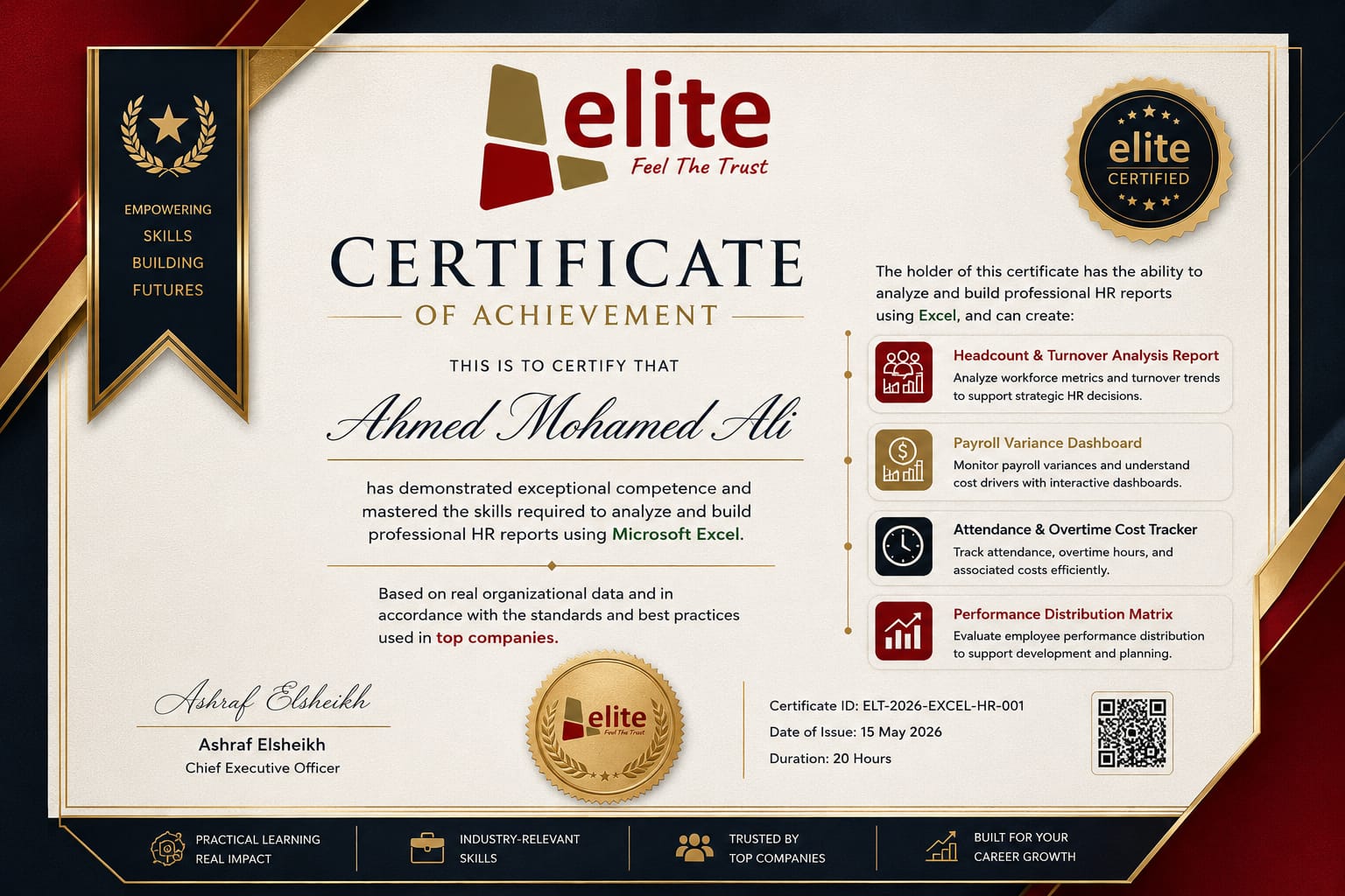 Elite Certificate of Achievement — Excel for HR Analytics